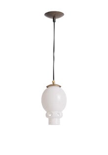 Vintage Hanglamp, Jaren 50, Wit Glazen Kap aan Snoer