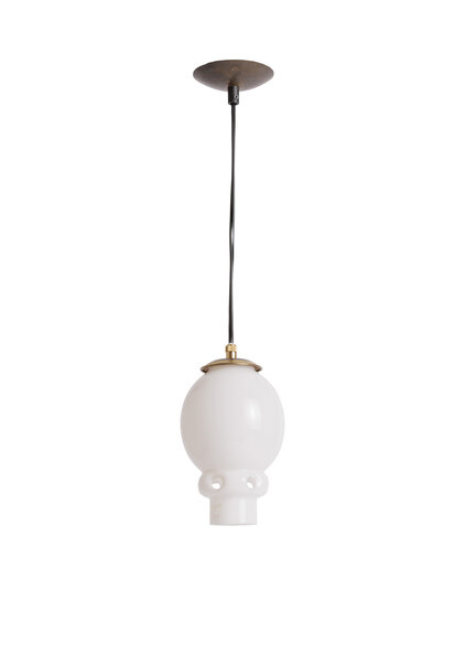 Vintage Pendant Lamp, 1950s, White Glass Shade on Cord