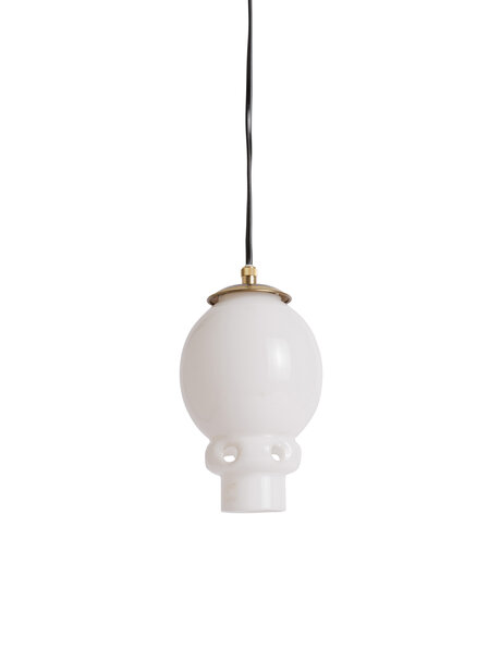 Jaren 50 hanglamp, wit glas aan zwart snoer