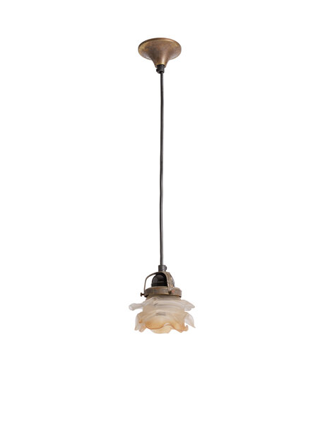 Vintage mood light, hanging lamp, frosted glass with brown rim