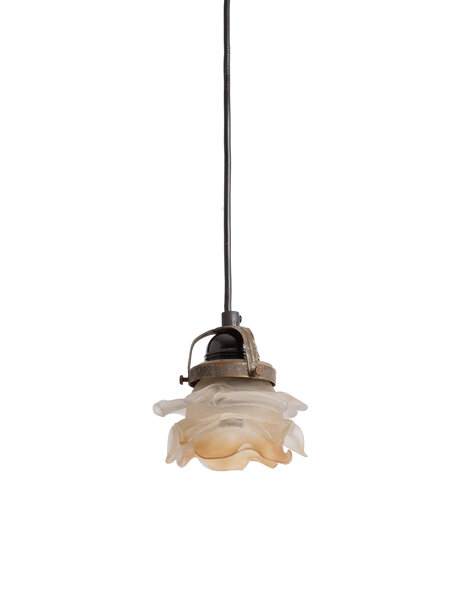 Vintage mood light, hanging lamp, frosted glass with brown rim