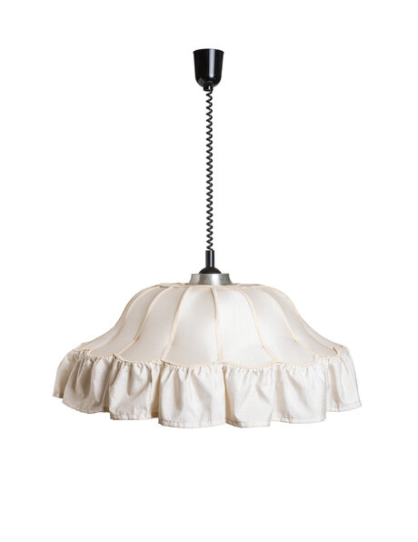 Vintage hanglamp,  creme stoffen lampenkap