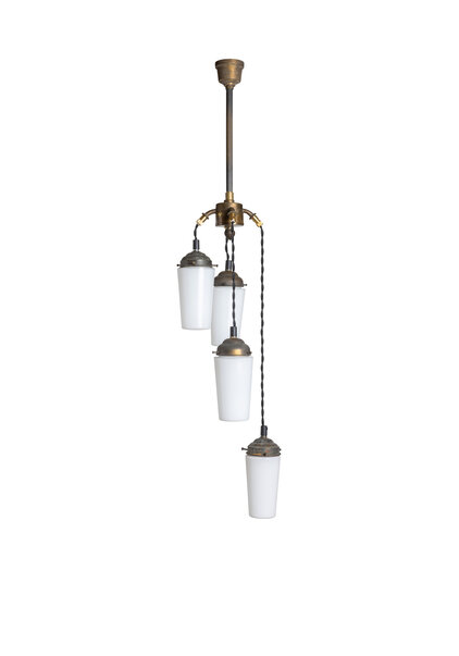 Unieke Jaren 40 Cascade Hanglamp met Glazen Kapjes