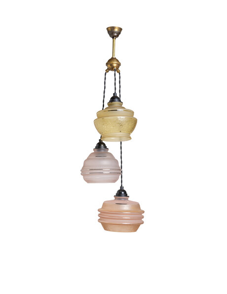 Vintage cascade light, 3 glass shades, pinkish-brown