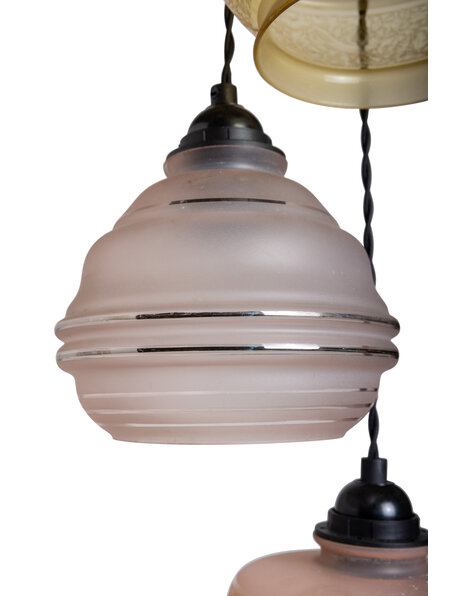 Vintage cascade light, 3 glass shades, pinkish-brown