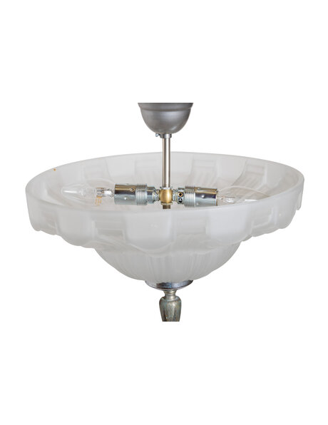 Vintage hanglamp,  glazen schaal dichtbij plafond