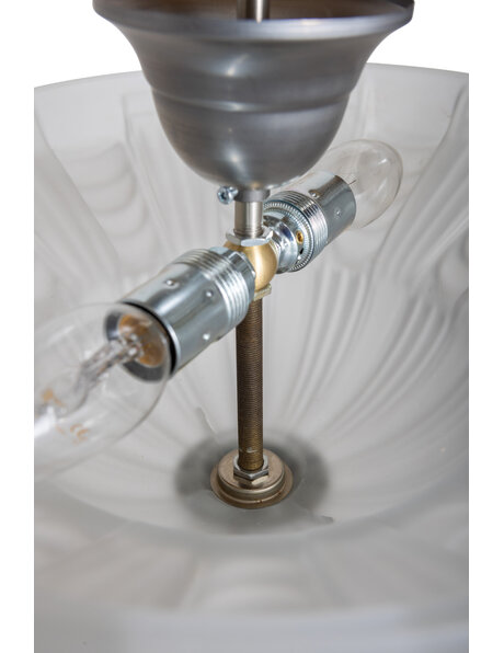 Vintage hanglamp,  glazen schaal dichtbij plafond