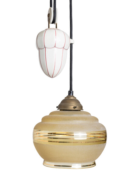 Counterweight pendant lamp, white with pink porcelain, 1930s