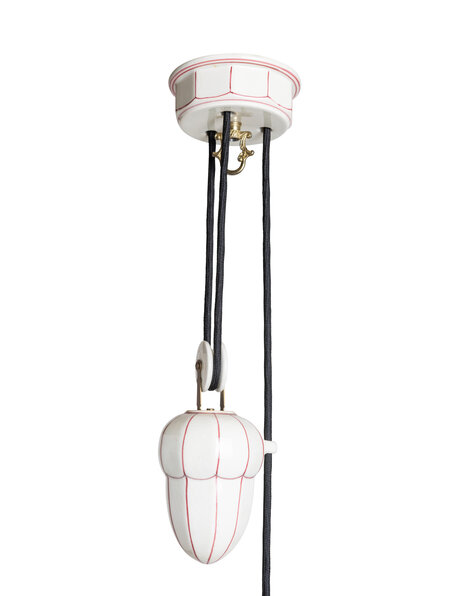 Counterweight pendant lamp, white with pink porcelain, 1930s