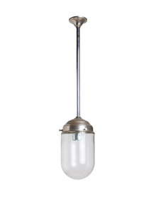 Industrial Pendant Clear Glass Lamp, 1940s