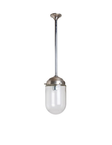 Industrieel hanglampje, gesloten glas kap aan pendel