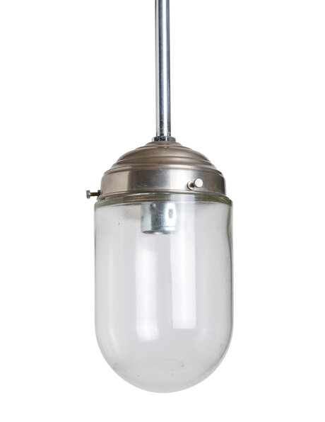 Industrial lamp, closed glass shade on pendant