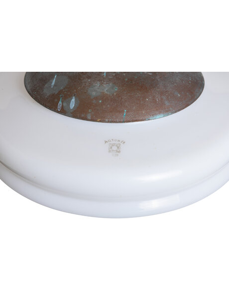 Oud hanglampje, wit glas, chroom armatuur