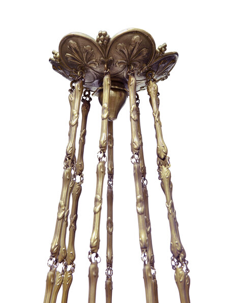 Koperen hanglamp voor 9 echte kaarsen, ca. 1900