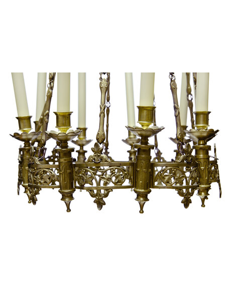 Copper hanging lamp for 9 real candles, 1900s