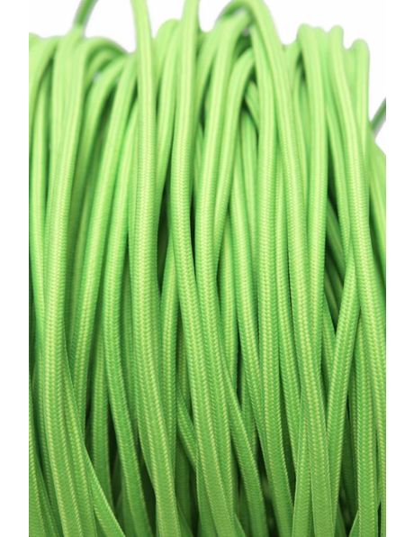 Bright green electrical cord, with textile cover, round, 2 cores