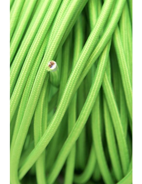 Bright green electrical cord, with textile cover, round, 2 cores