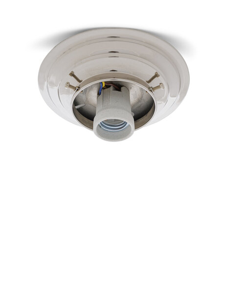 Plafonniere ring, gepolijst nikkel, lampglas met opstaande rand met diameter van 10 cm