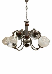 Hanglamp, Hout-Chroom Armatuur met Murano Glas