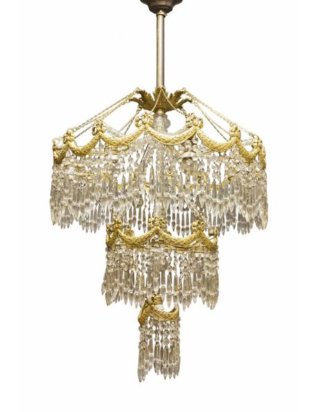 Chandelier, 3-tiered copper, covered with crystal glass, 1900s