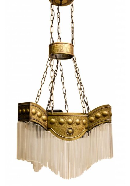 Copper Pendant Lamp Art Deco with Glass Beads, 1920s