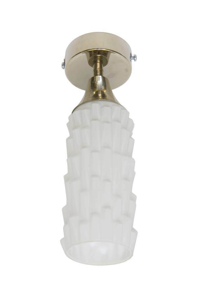 Melodramatisch Fabrikant Belegering Plafondlamp wit, glas aan chroom beugelarmatuur, ca. 1950 - Lamplord