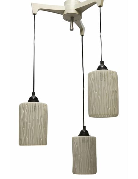 Retro hanglamp, ca. 1950, cascade met drie glazen kapjes