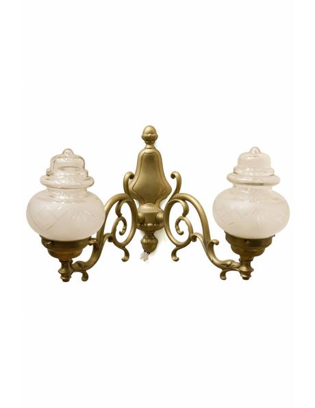 Wall lamp from the 1920s, bronze fixture with double glass shades