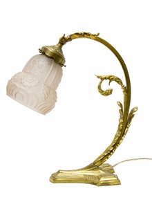 Antieke Bureaulamp, Roze Glazen Kapje