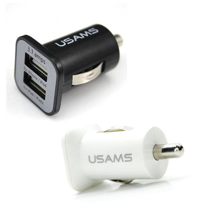 USAMS Dual Car Charger / Carcharger Noir / Blanc