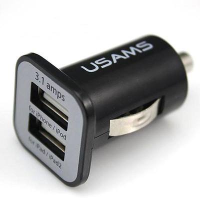 USAMS USAMS Dual Autolader/Carcharger Zwart/Wit