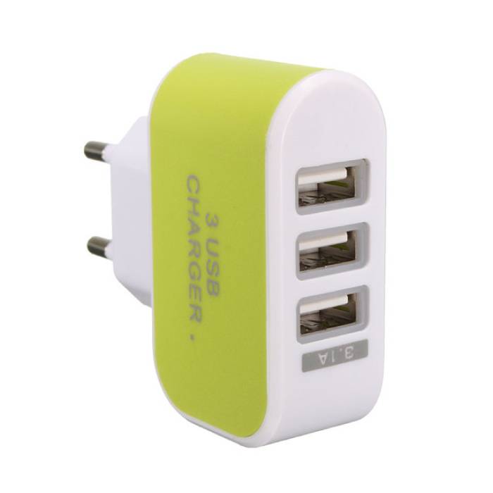 Puerto USB triple (3x) iPhone / Android 5V - 3.1A Cargador de pared Cargador de pared Verde