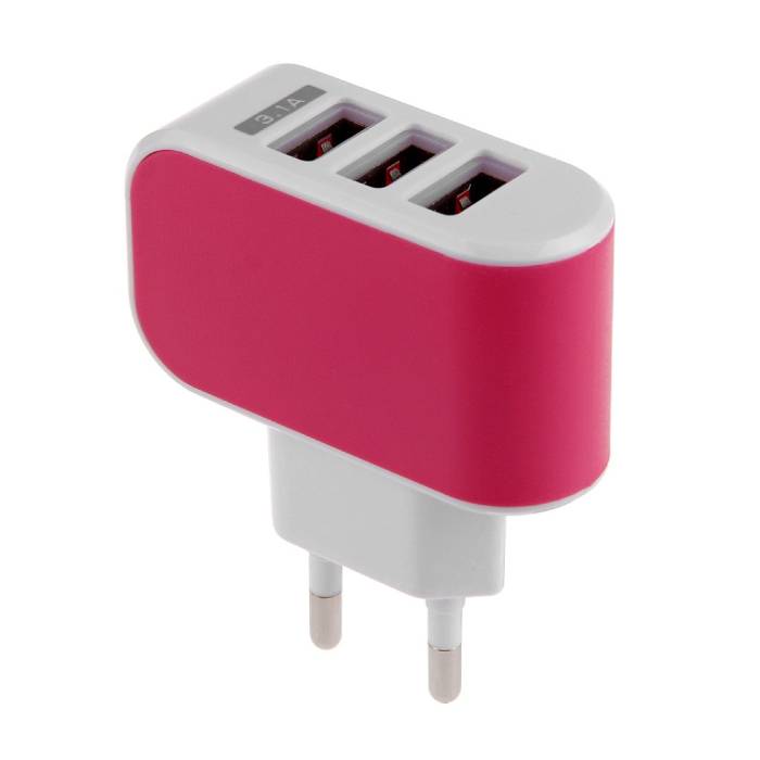 Triple (3x) USB Port iPhone/Android 5V - 3.1A Muur Oplader Wallcharger Roze