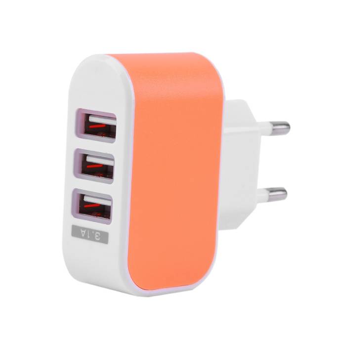 Dreifacher (3x) USB-Anschluss iPhone / Android 5V - 3.1A Ladegerät Wallcharger AC Home Orange