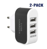 Stuff Certified® 2-Pack  Triple (3x) USB Port iPhone/Android Muur Oplader Wallcharger Zwart