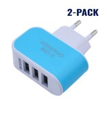 Stuff Certified® 2-Pack  Triple (3x) USB Port iPhone/Android Muur Oplader Wallcharger Blauw