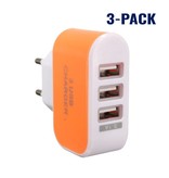 Stuff Certified® 3-Pack  Triple (3x) USB Port iPhone/Android Muur Oplader Wallcharger AC Thuis Oranje