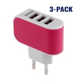 Stuff Certified® 3er-Pack Triple (3x) USB-Anschluss iPhone / Android-Ladegerät Wallcharger AC Home Pink