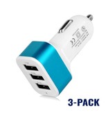 Stuff Certified® 3-Pack High Speed 3-Port Car Charger / Carcharger Blue