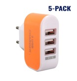 Stuff Certified® 5er-Pack Triple (3x) USB-Anschluss iPhone / Android-Ladegerät Wallcharger AC Home Orange