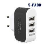 Stuff Certified® 5-Pack Triple (3x) USB Port iPhone/Android Muur Oplader Wallcharger AC Thuis Zwart