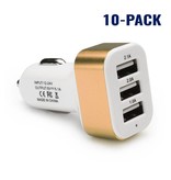Stuff Certified® 10-Pack High Speed 3-Port Car Charger / Carcharger Gold