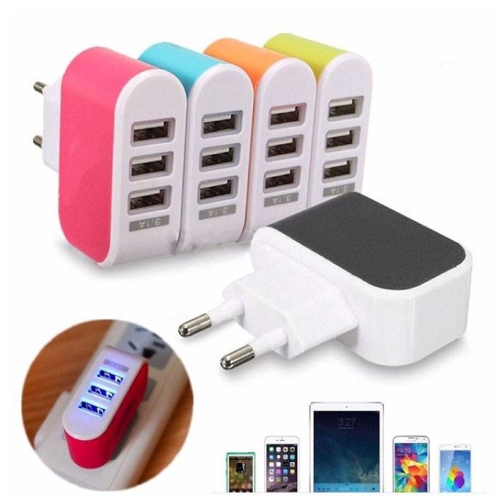 Triple (3x) Port USB Chargeur mural iPhone / Android 5V - 3.1A Wallcharger AC Home