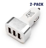 Stuff Certified® 2-Pack High Speed 3-Port Car Charger / Carcharger Silver