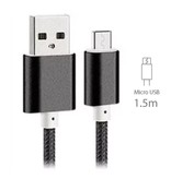 Stuff Certified® USB 2.0 - Cable de carga micro-USB Cargador de nylon trenzado Cable de datos Datos Android 1.5 metros Negro