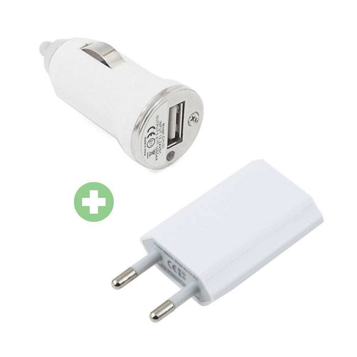 2 in 1 Oplaadset Stekkerlader/Wallcharger & Autolader/Carcharger