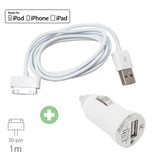 Stuff Certified® Ensemble de charge 2 en 1 câble de charge USB / câble de données et chargeur de voiture / chargeur de voiture 1 mètre pour iPhone 4 / 4S