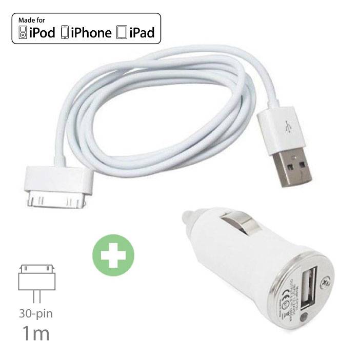 Ensemble de charge 2 en 1 câble de charge USB / câble de données et chargeur de voiture / chargeur de voiture 1 mètre pour iPhone 4 / 4S