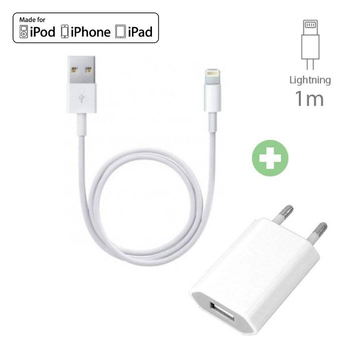 2 in 1 Ladeset Ladekabel USB / Datenkabel & Stecker Ladegerät / Wallcharger für iPhone 1 Meter