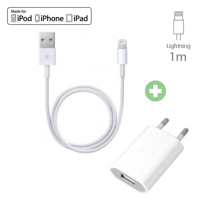 Zestaw do ładowania 2 w 1 Kabel do ładowania USB / kabel do transmisji danych i ładowarka z wtyczką / ładowarka do iPhone'a 1 metr